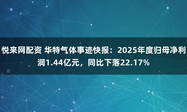 悦来网配资 华特气体事迹快报：2025年度归母净利润1.44亿元，同比下落22.17%